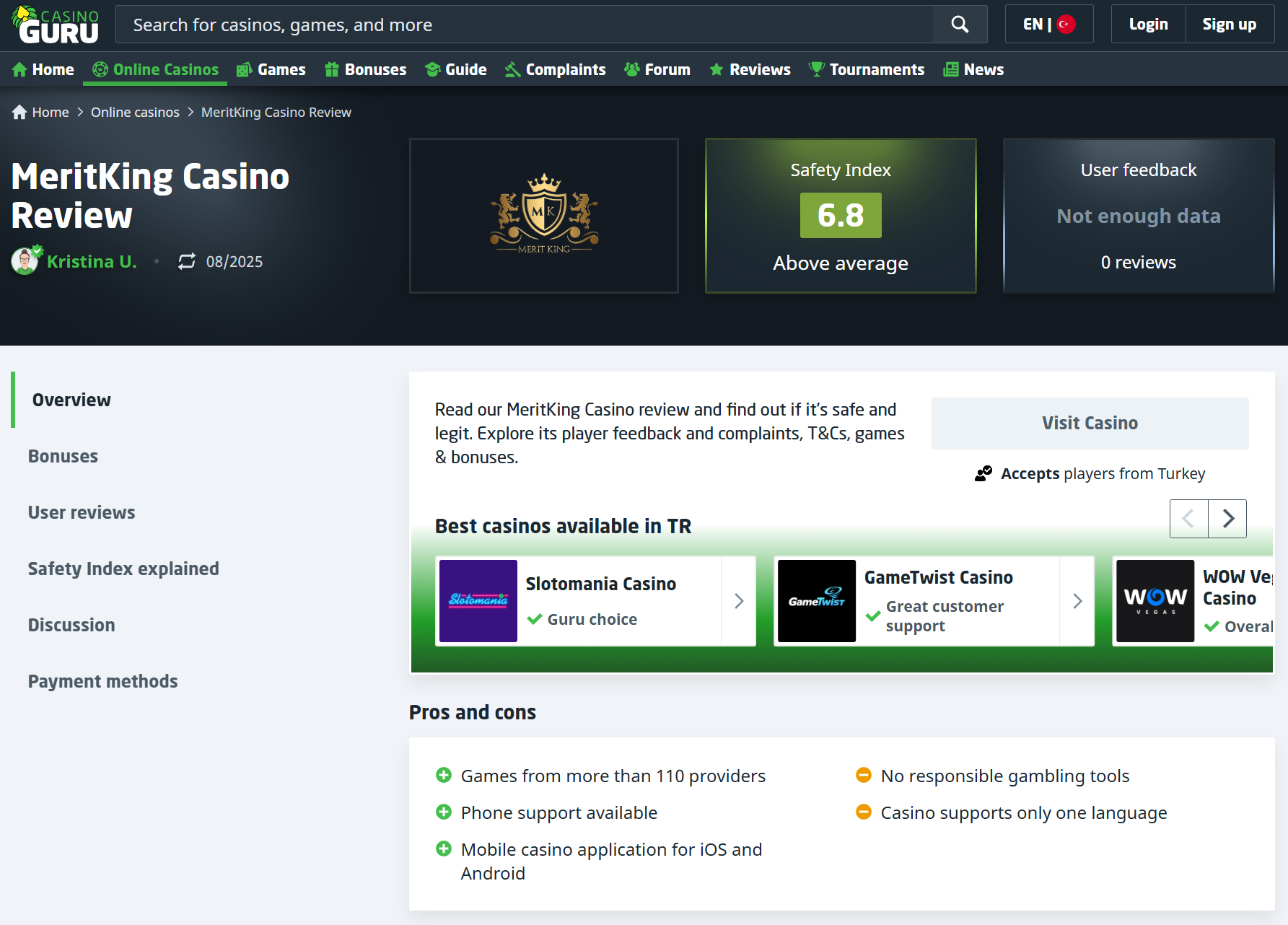 Casino guru rating for Meritking